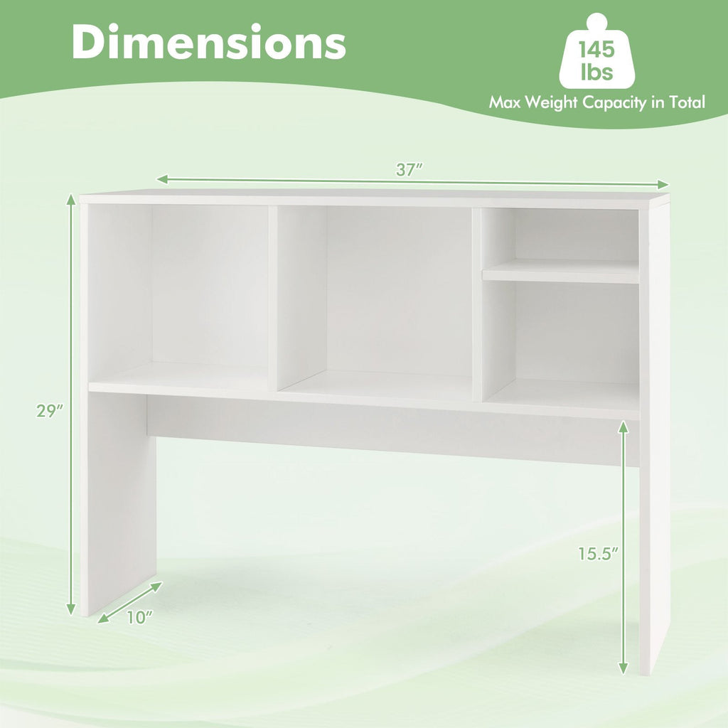 Desktop Bookcase with 4 Cubbies and Open Back Compartment, White