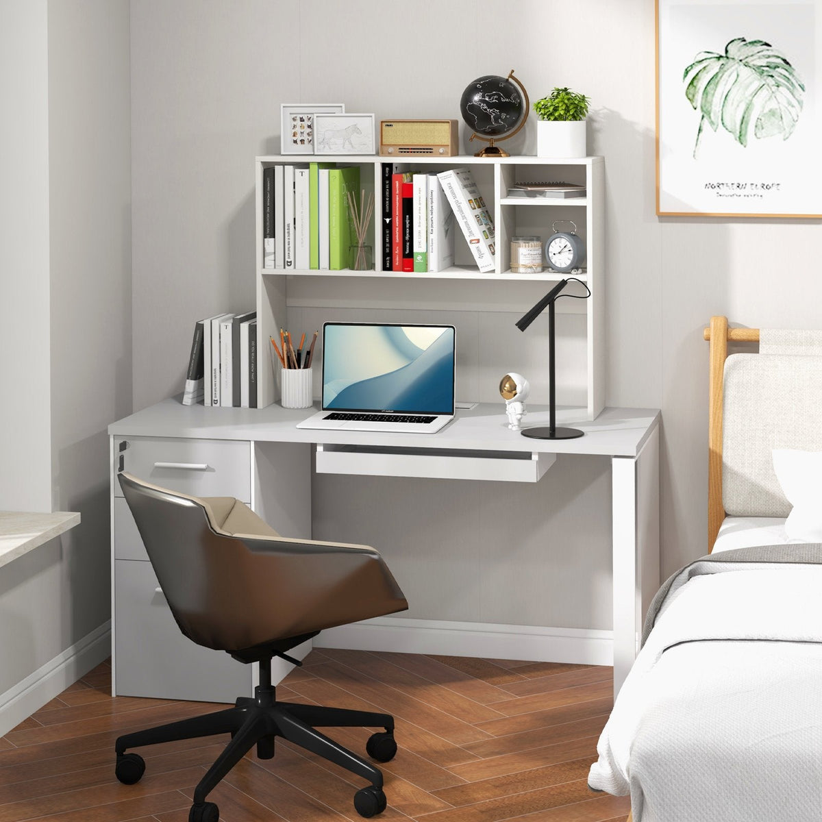 Desktop Bookcase with 4 Cubbies and Open Back Compartment, White
