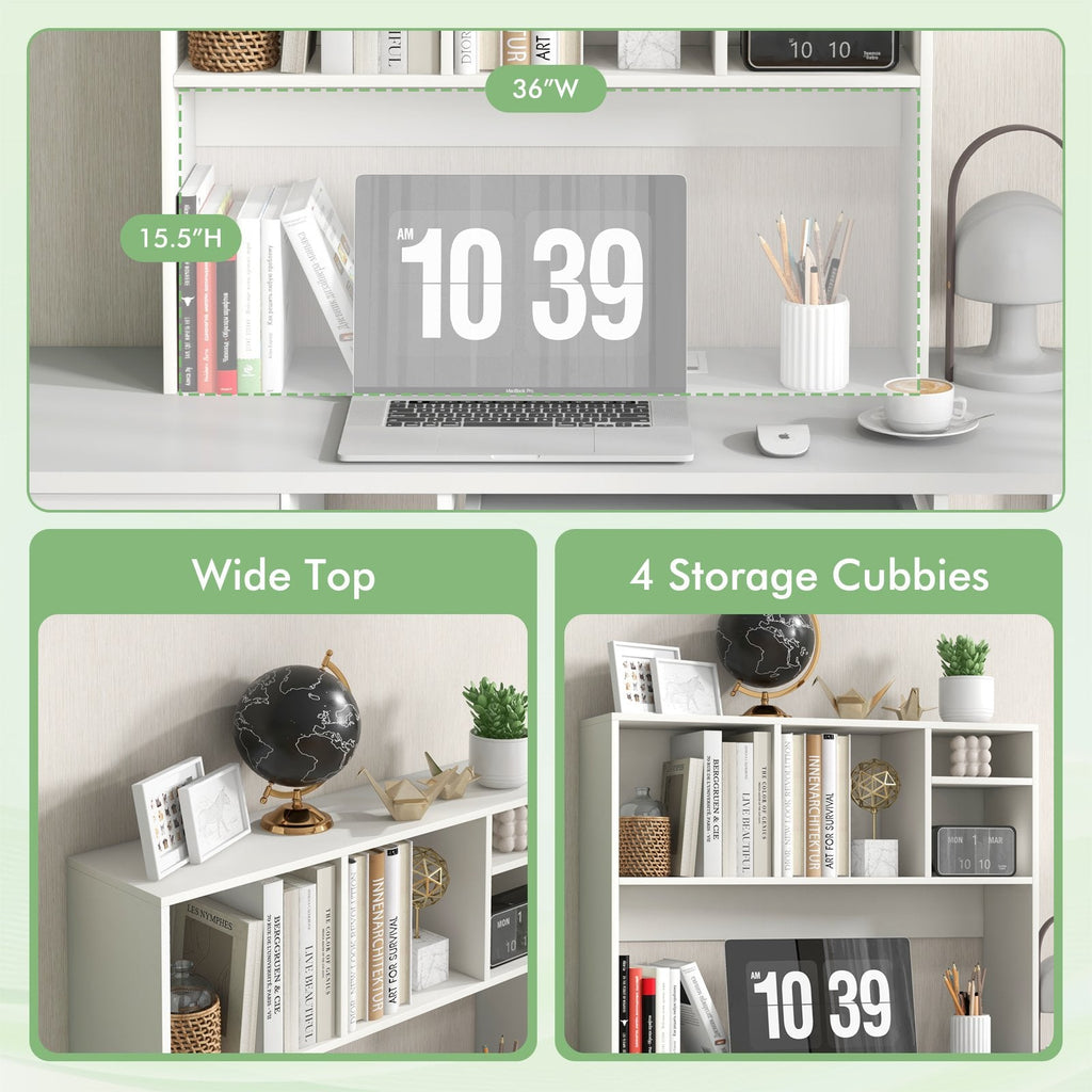 Desktop Bookcase with 4 Cubbies and Open Back Compartment, White