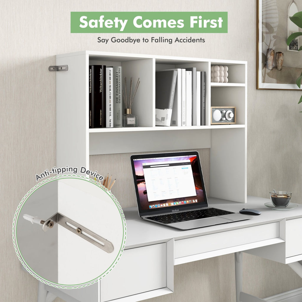 Desktop Bookcase with 4 Cubbies and Open Back Compartment, White