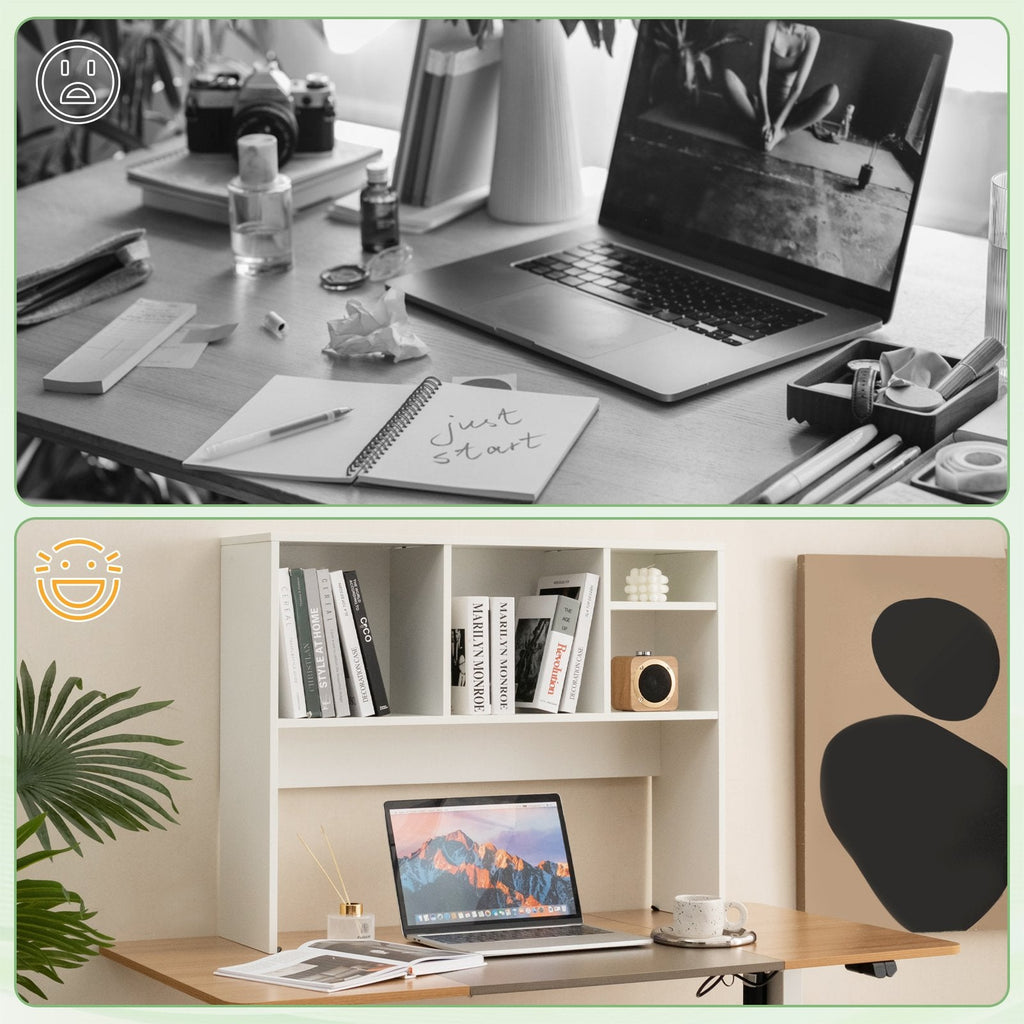 Desktop Bookcase with 4 Cubbies and Open Back Compartment, White