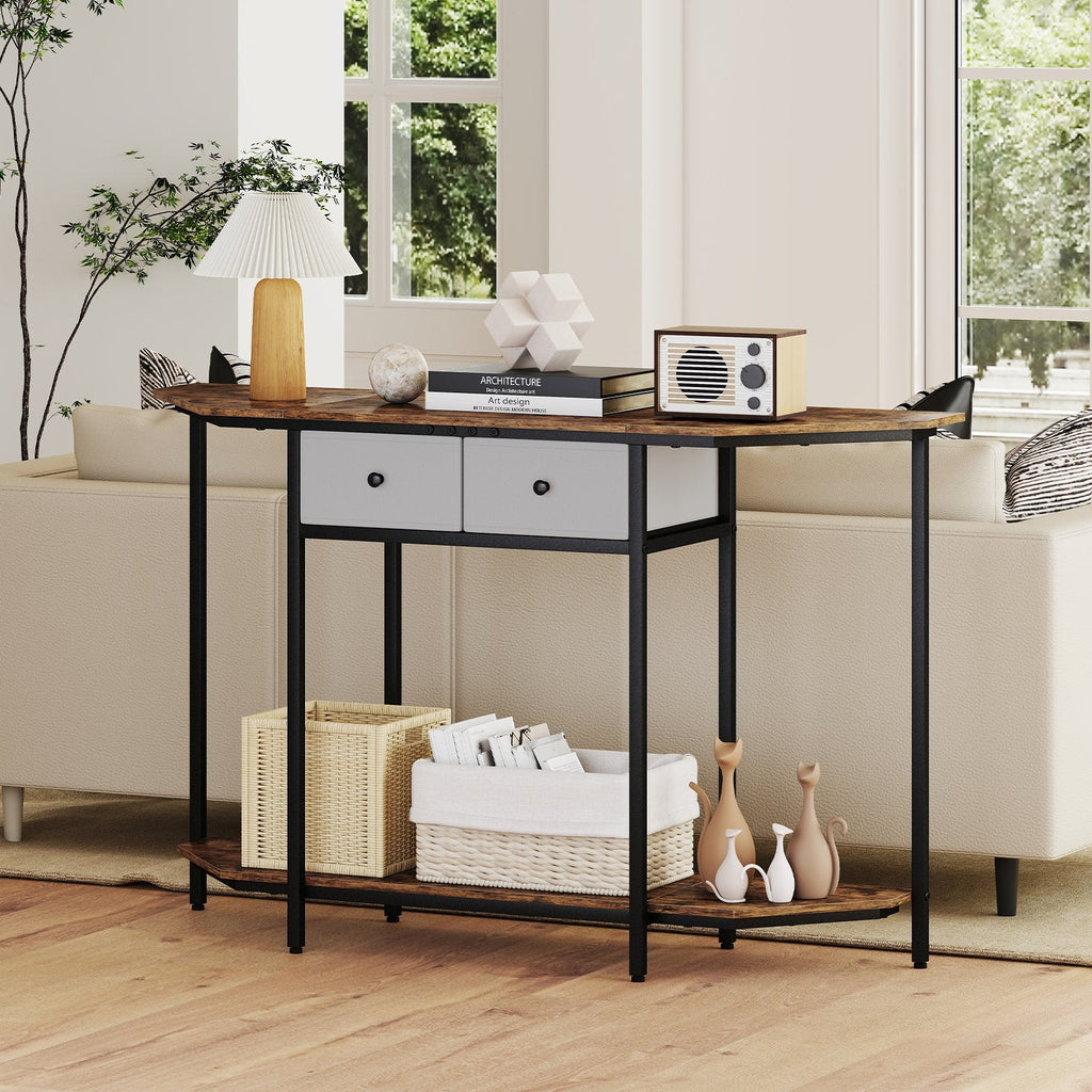 Console Table with 2 Drawers and Open Storage Shelf-Rustic Brown