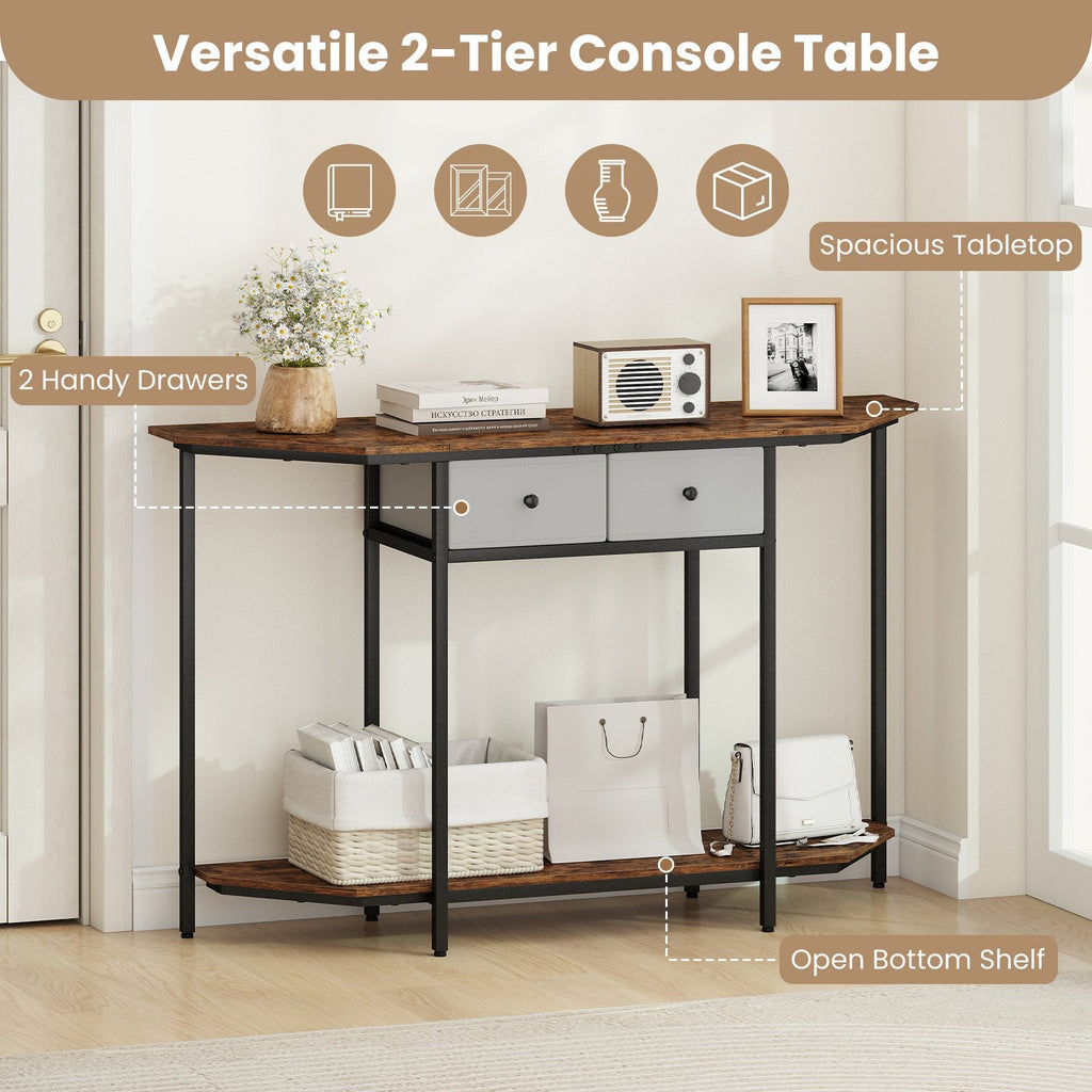 Console Table with 2 Drawers and Open Storage Shelf-Rustic Brown