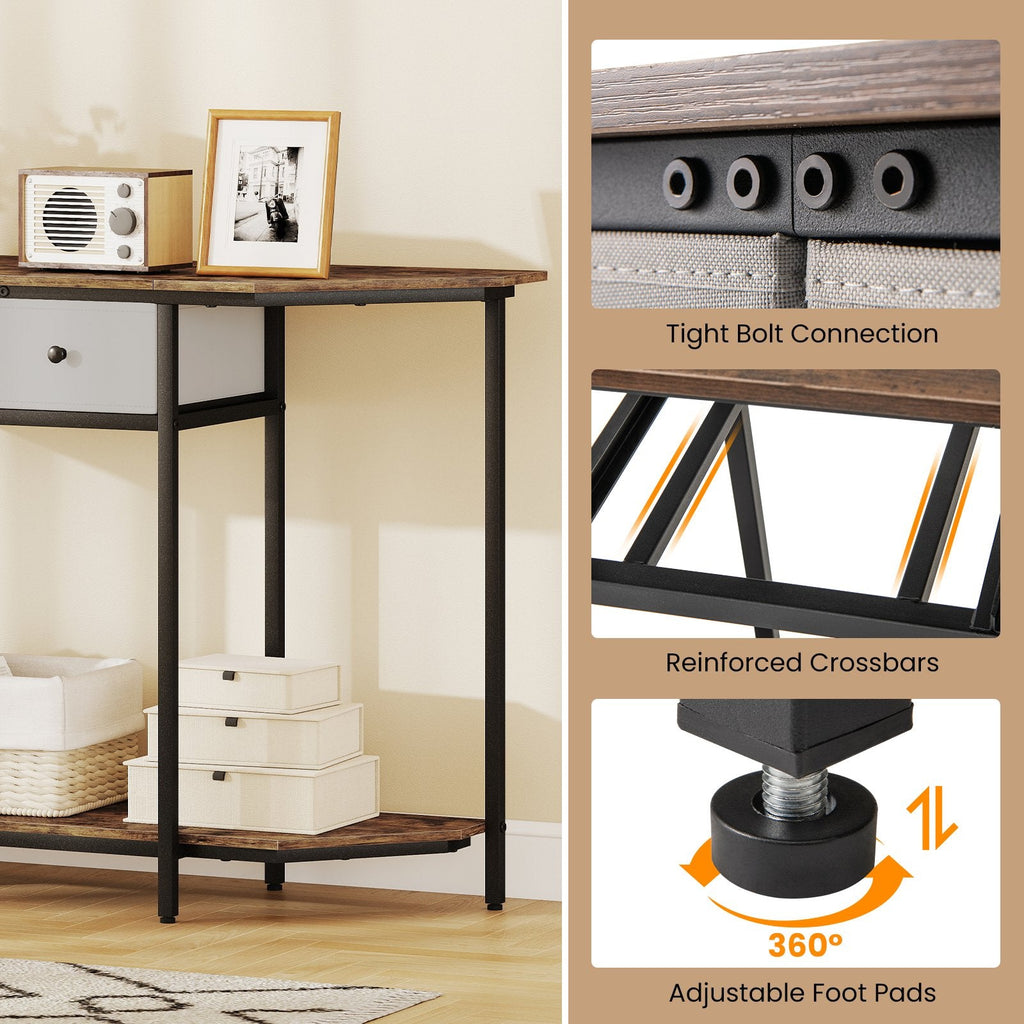 Console Table with 2 Drawers and Open Storage Shelf-Rustic Brown