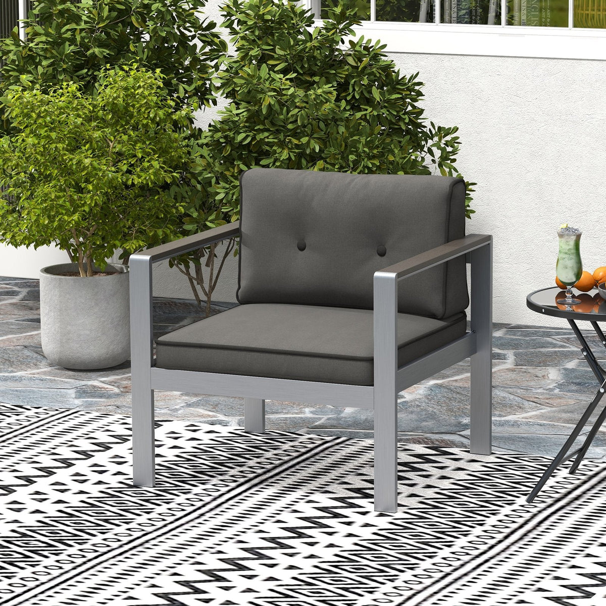 Contemporary Sofa Chair with WPC Armrests and Back Cushions-Gray