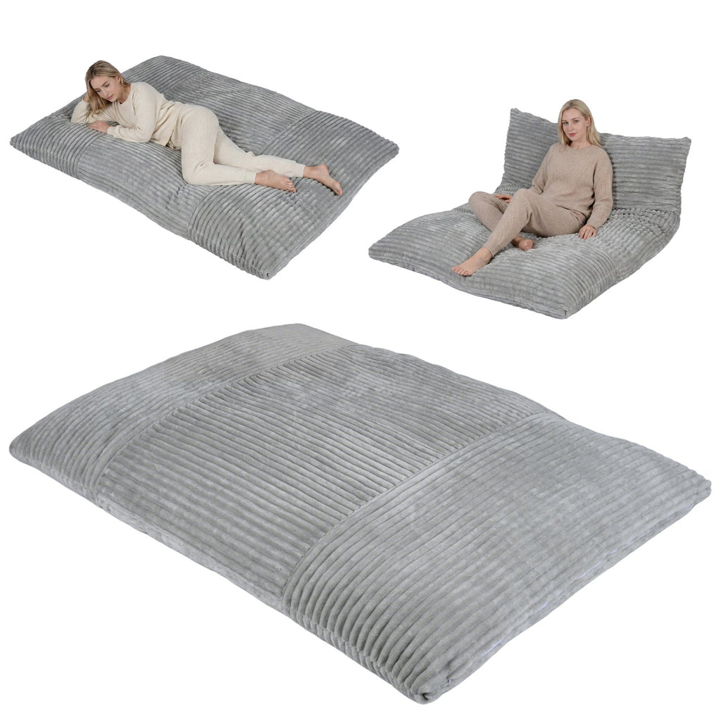 Convertible Bean Bag Floor Sofa with Machine-washable Corduroy Cover-Gray