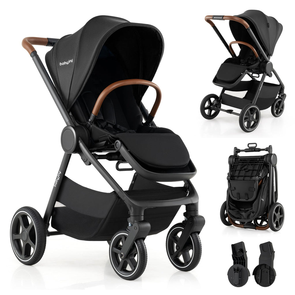 Convertible Travel Baby Stroller with Car Seat Adapters-Black