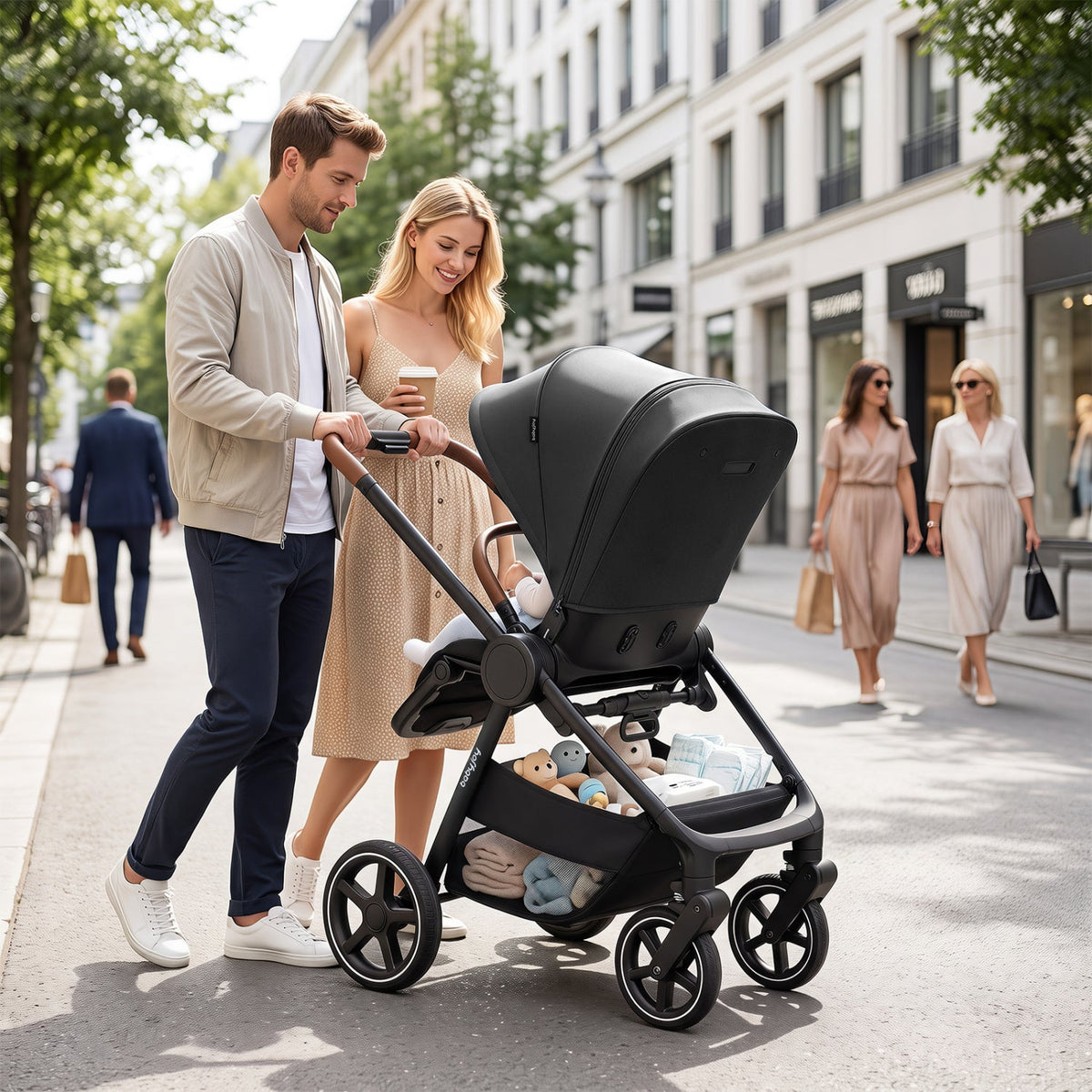 Convertible Travel Baby Stroller with Car Seat Adapters-Black
