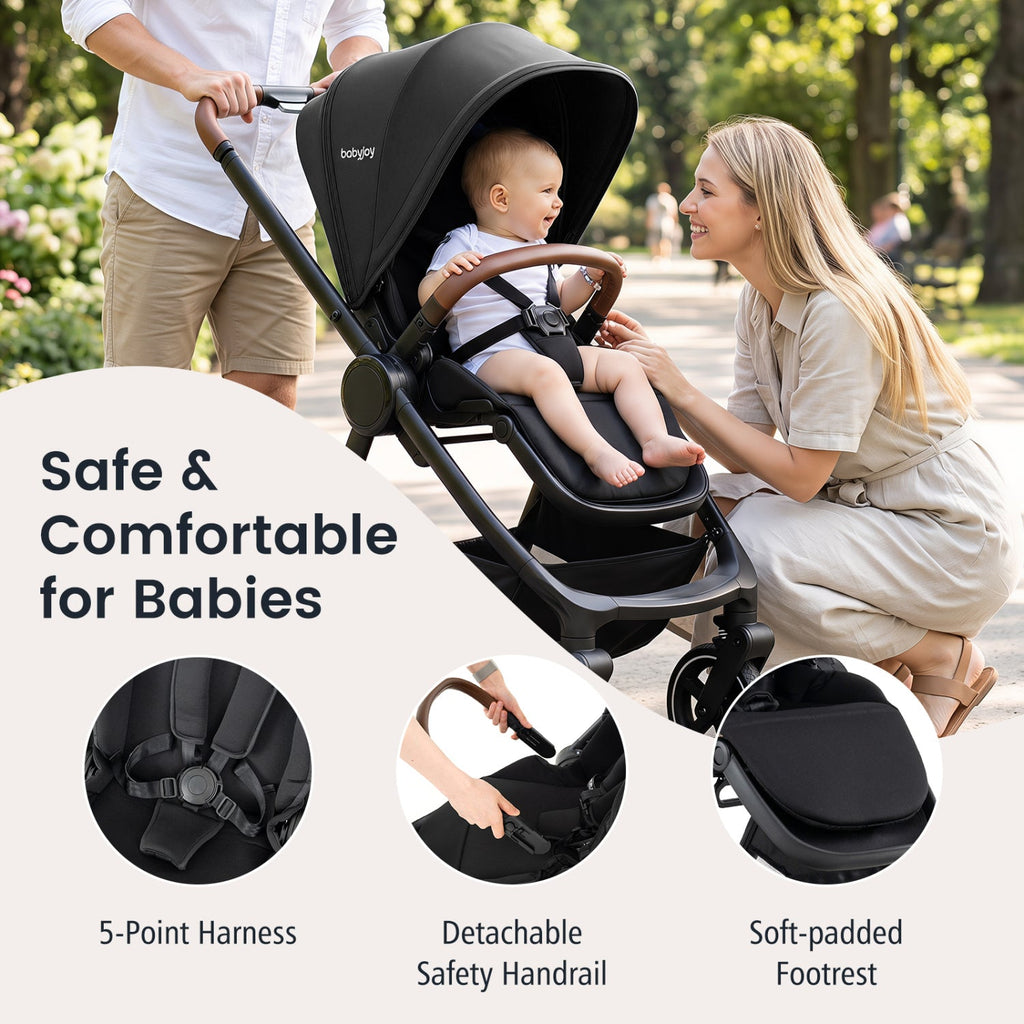 Convertible Travel Baby Stroller with Car Seat Adapters-Black