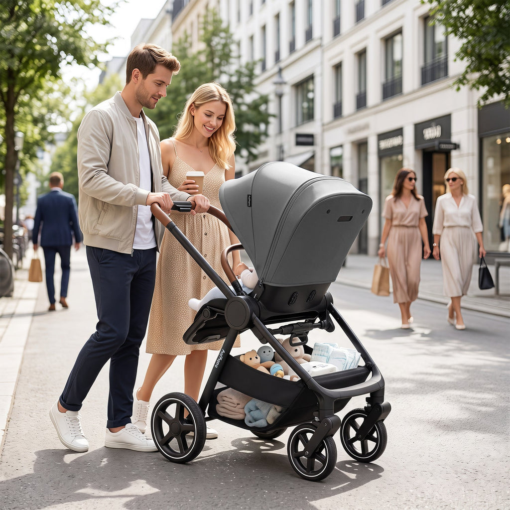Convertible Travel Baby Stroller with Car Seat Adapters-Gray