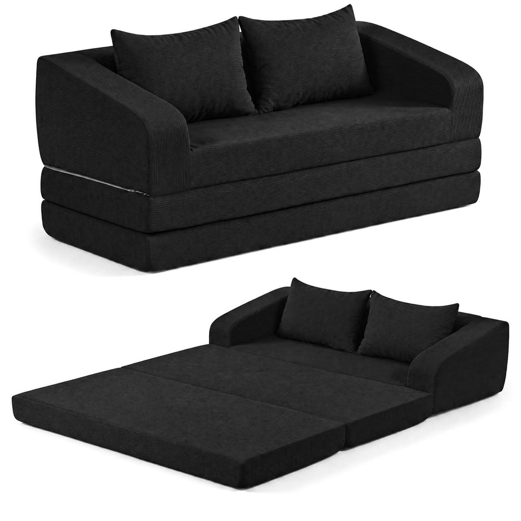 Black Corduroy Foam Sleeper Loveseat, 61 in Sofa that Opens to a 61 by 85 in Bed, No Mechanism