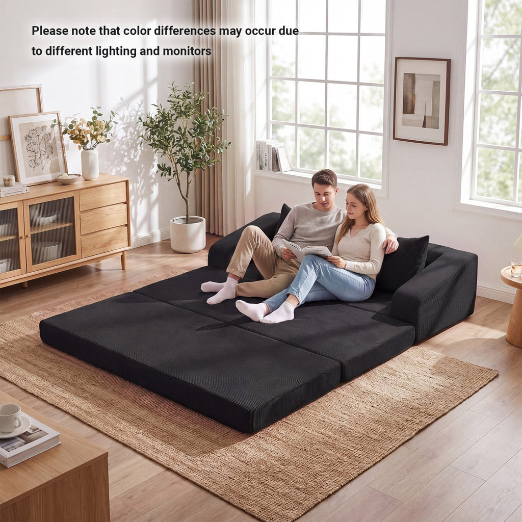 Black Corduroy Foam Sleeper Loveseat, 61 in Sofa that Opens to a 61 by 85 in Bed, No Mechanism