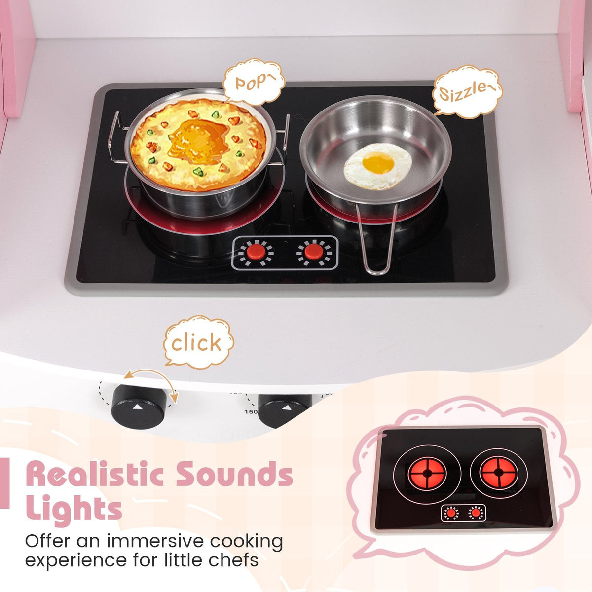 Corner Kids Play Kitchen with Washing Machine and Ice Maker Gift for Boys Girls-Pink