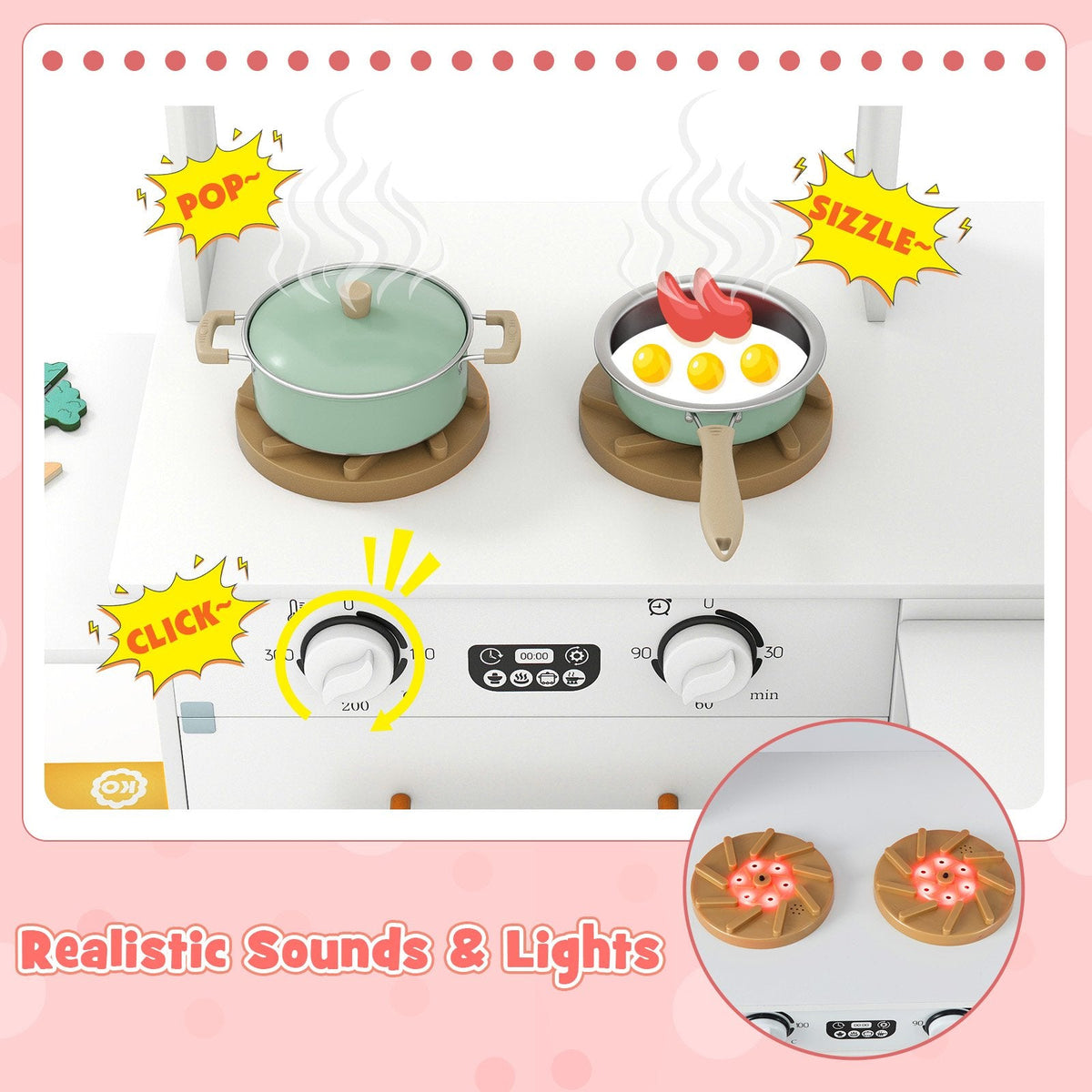 Corner Kitchen with Lights and Sounds for Kids Ages 3+-White