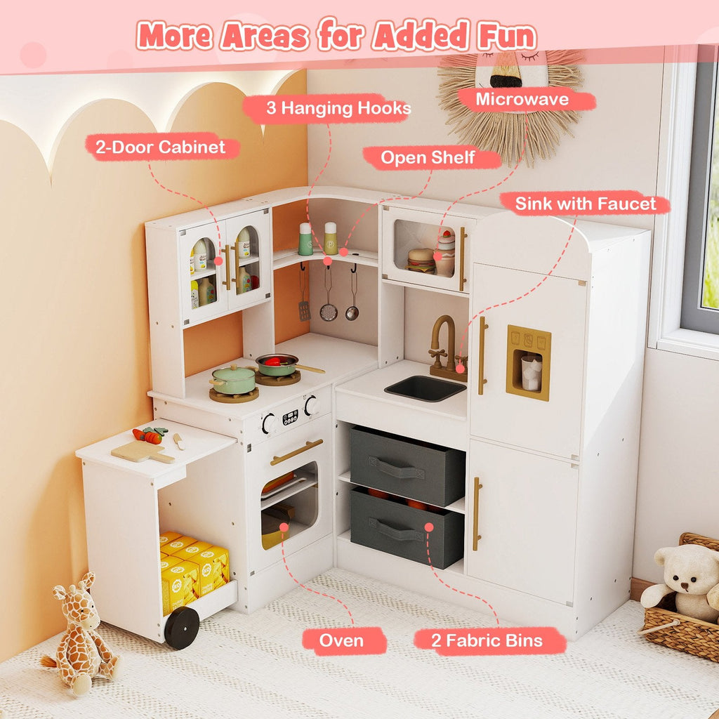Corner Kitchen with Lights and Sounds for Kids Ages 3+-White