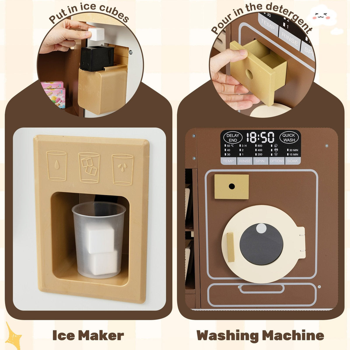 Corner Play Kitchen with Lights and Sounds for Ages 3+-Brown