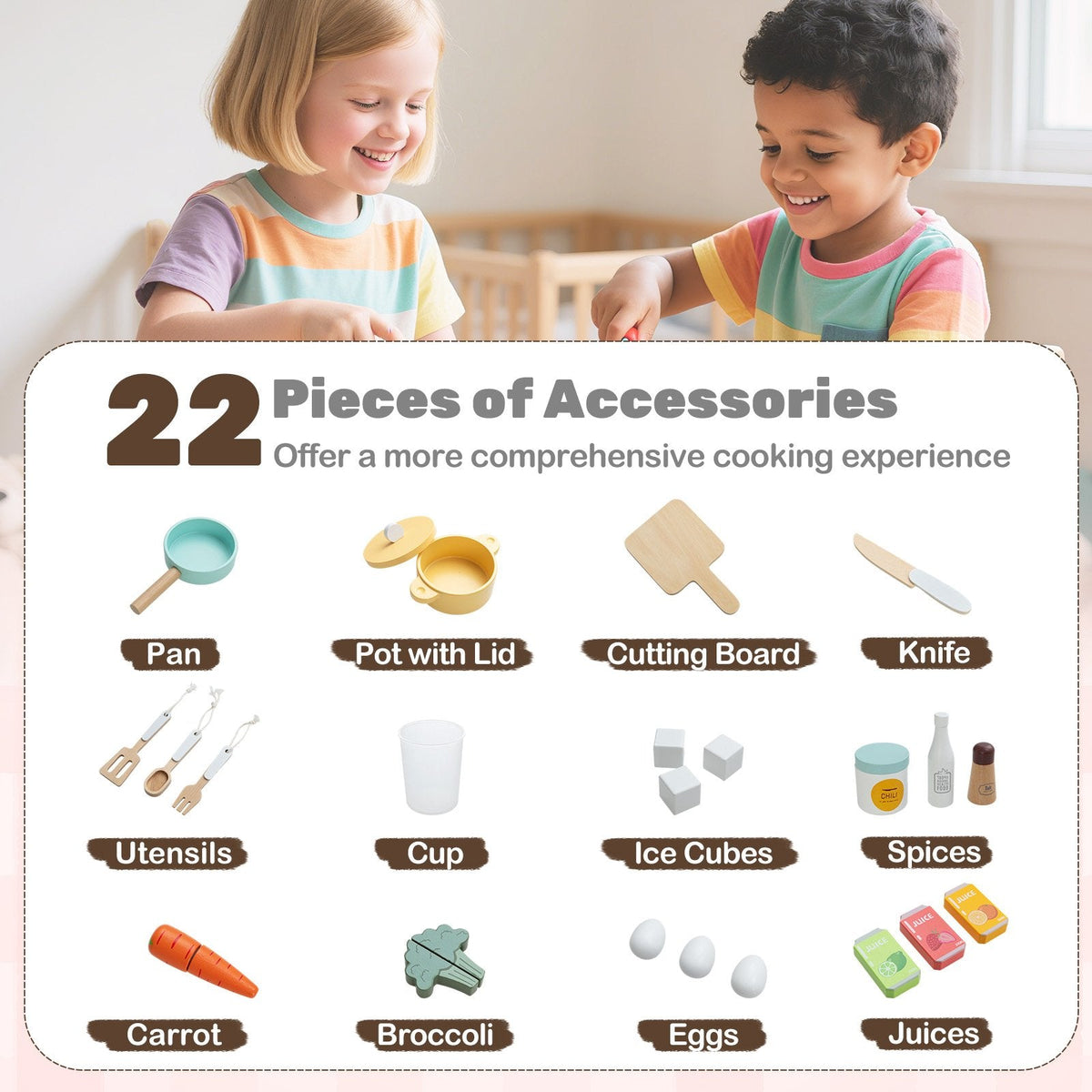 Corner Play Kitchen with Lights and Sounds for Ages 3+-Brown