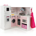 Pink Corner Play Kitchen with Ice Maker, Range Hood, Washer and Chef Accessories