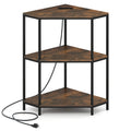 Corner Printer Stand 3-Tier Corner Shelf with Charging Station and Metal Frame-Rustic Brown