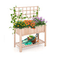Raised Garden Bed with Trellis and Shelf, 3.4 Cu Ft Elevated Fir Planter Box with Liner