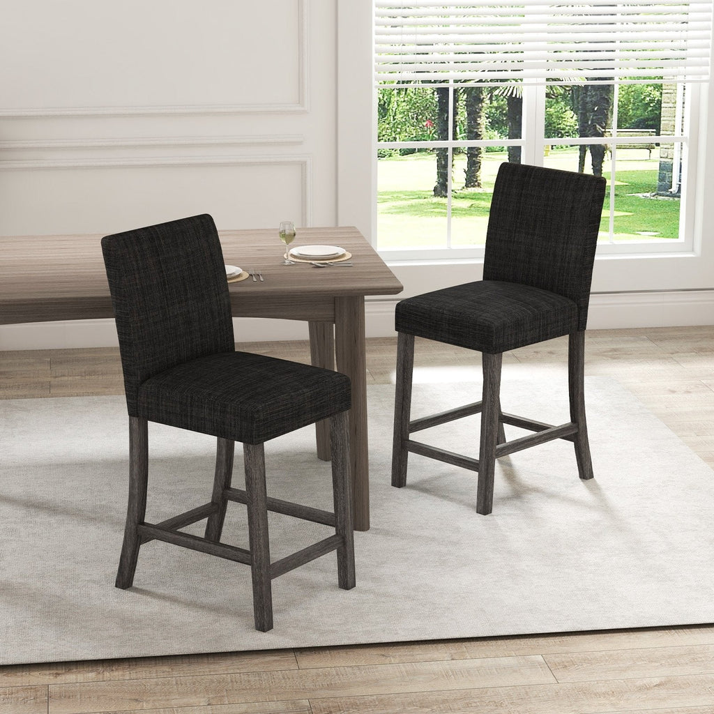 Set of 2 Counter Height Bar Stools in Charcoal with Thick Cushions, 24.5 Inch Seat