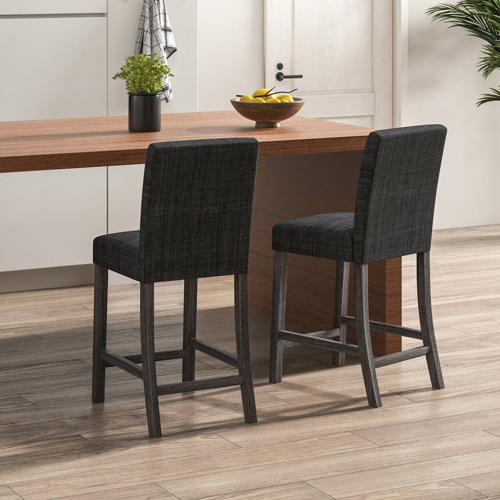 Set of 2 Counter Height Bar Stools in Charcoal with Thick Cushions, 24.5 Inch Seat