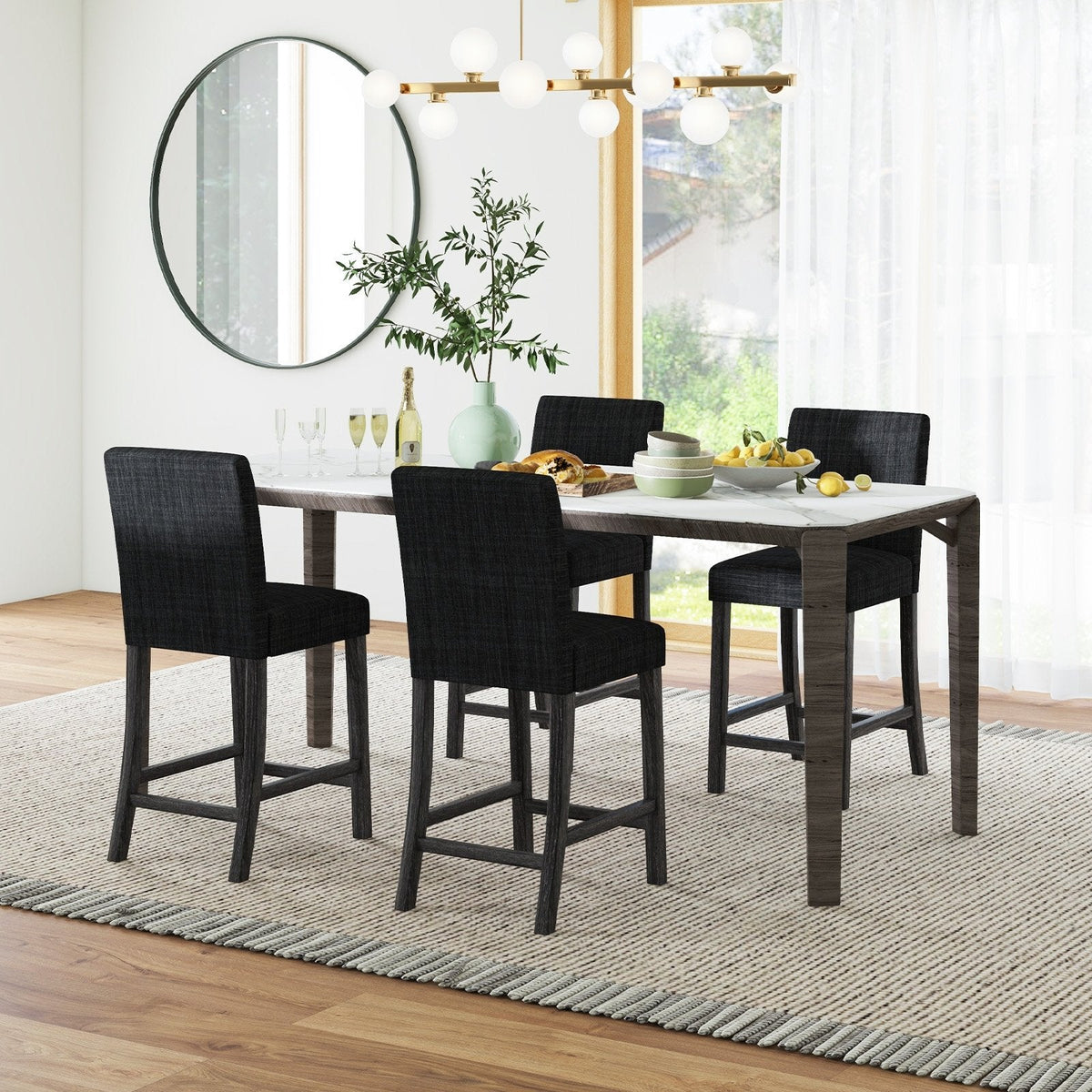 Set of 2 Counter Height Bar Stools in Charcoal with Thick Cushions, 24.5 Inch Seat