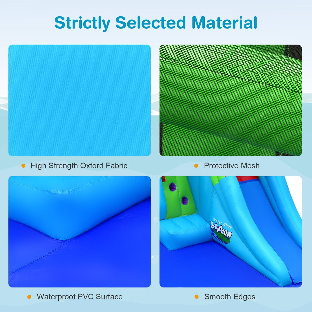 Crocodile Themed Inflatable Water Park with Two Slides and Wraparound Pool, No Blower