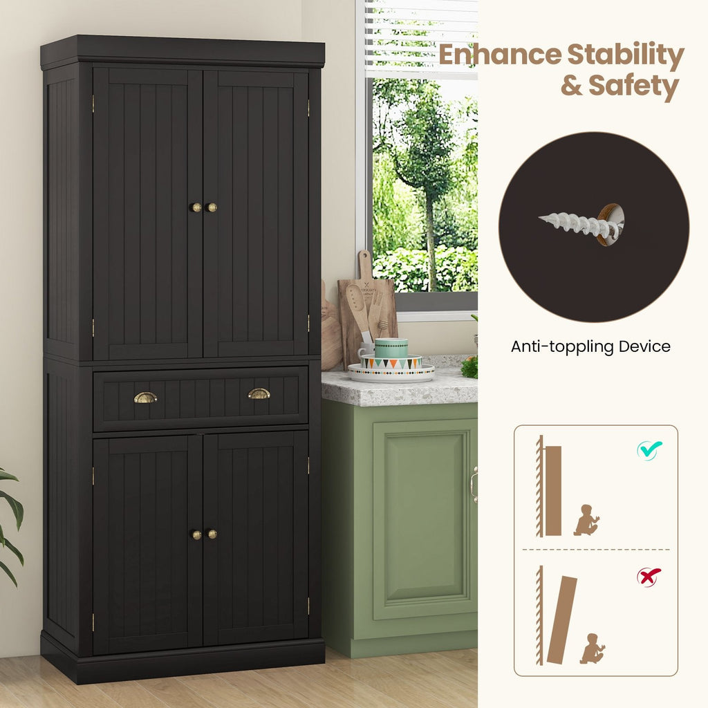 Cupboard Freestanding Kitchen Cabinet w/ Adjustable Shelves-Dark Brown