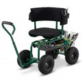 Cushioned Rolling Garden Cart Scooter with Storage Basket and Tool Pouch-Green