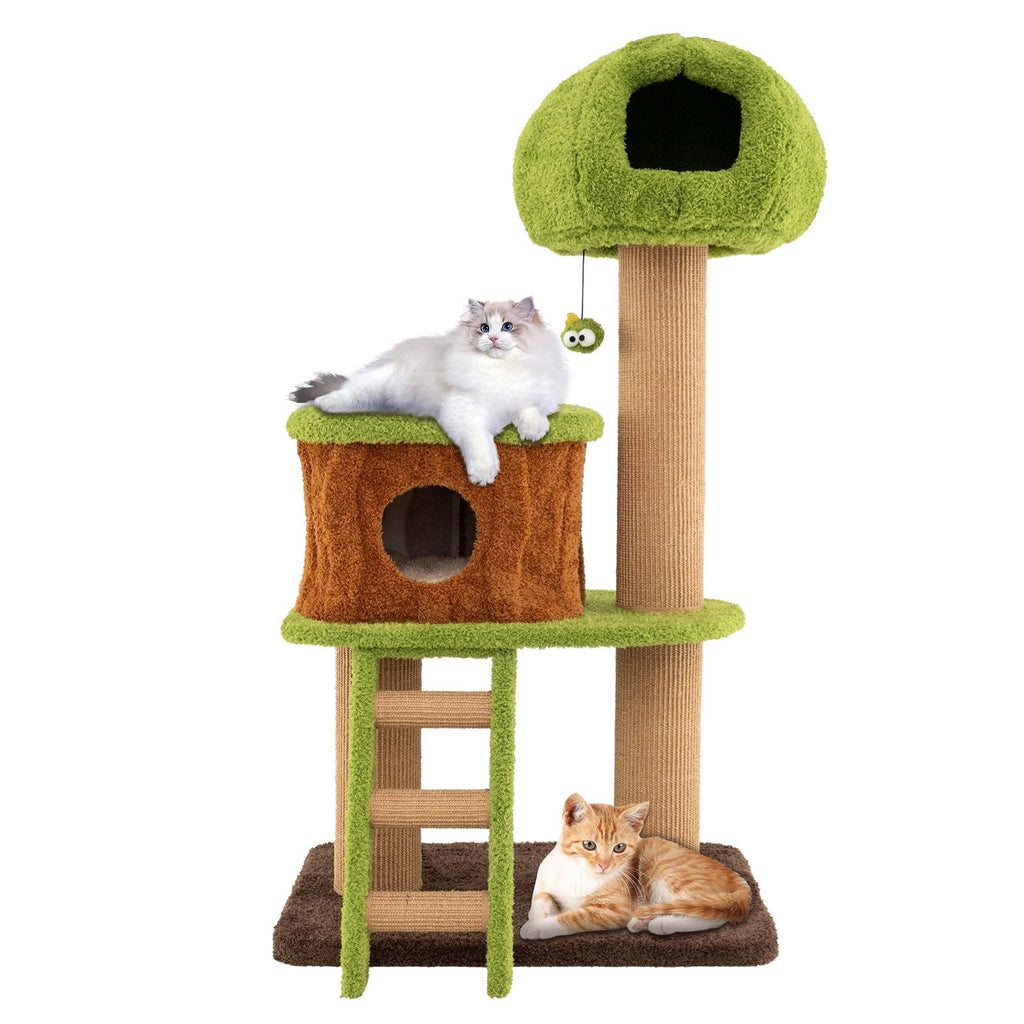 56 Inch Cat Tree with a Mushroom Cap Nest, Log Condo and a Sisal Ladder