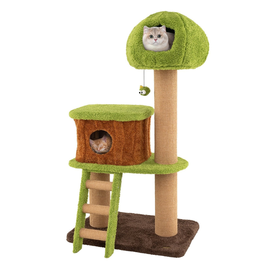 56 Inch Cat Tree with a Mushroom Cap Nest, Log Condo and a Sisal Ladder