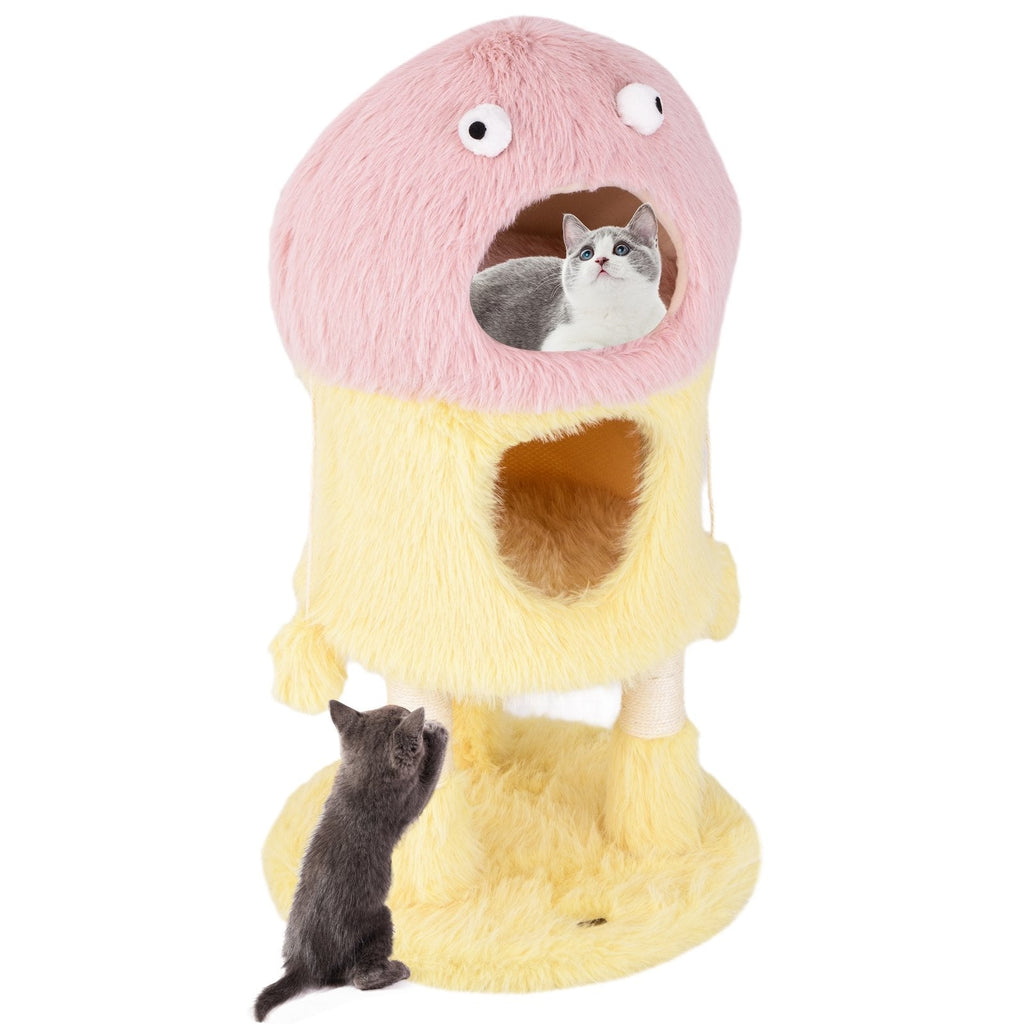 37 Inch Monster Cat Tower with Two Stacked Condos and Googly Eyes