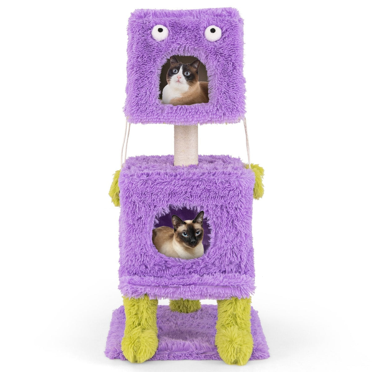 44 Inch Purple Monster Cat Tower with a Lift Off Condo Roof and Two Dens