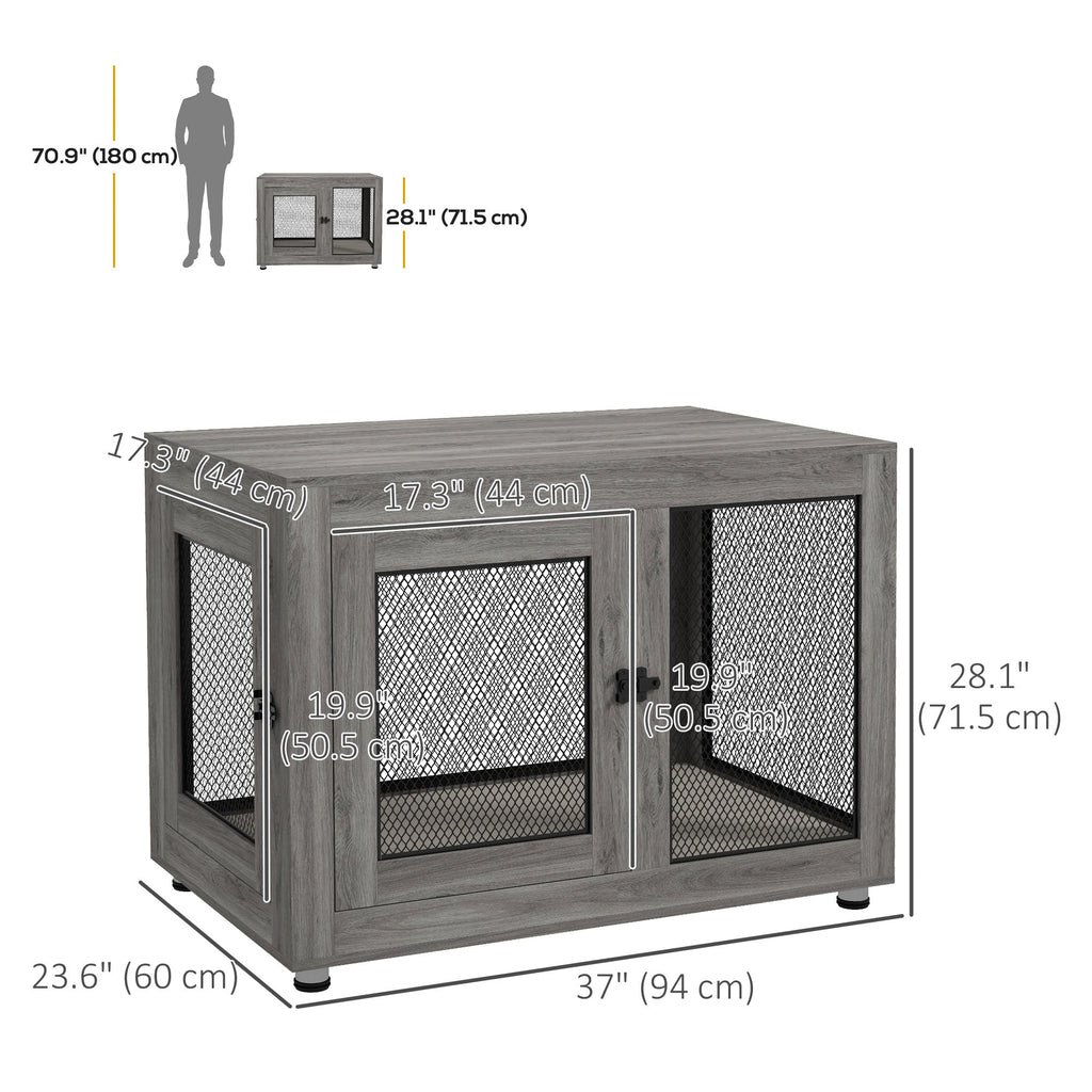 Pet Crate End Table with Water-resistant Cushion or Large Medium Dogs, Black