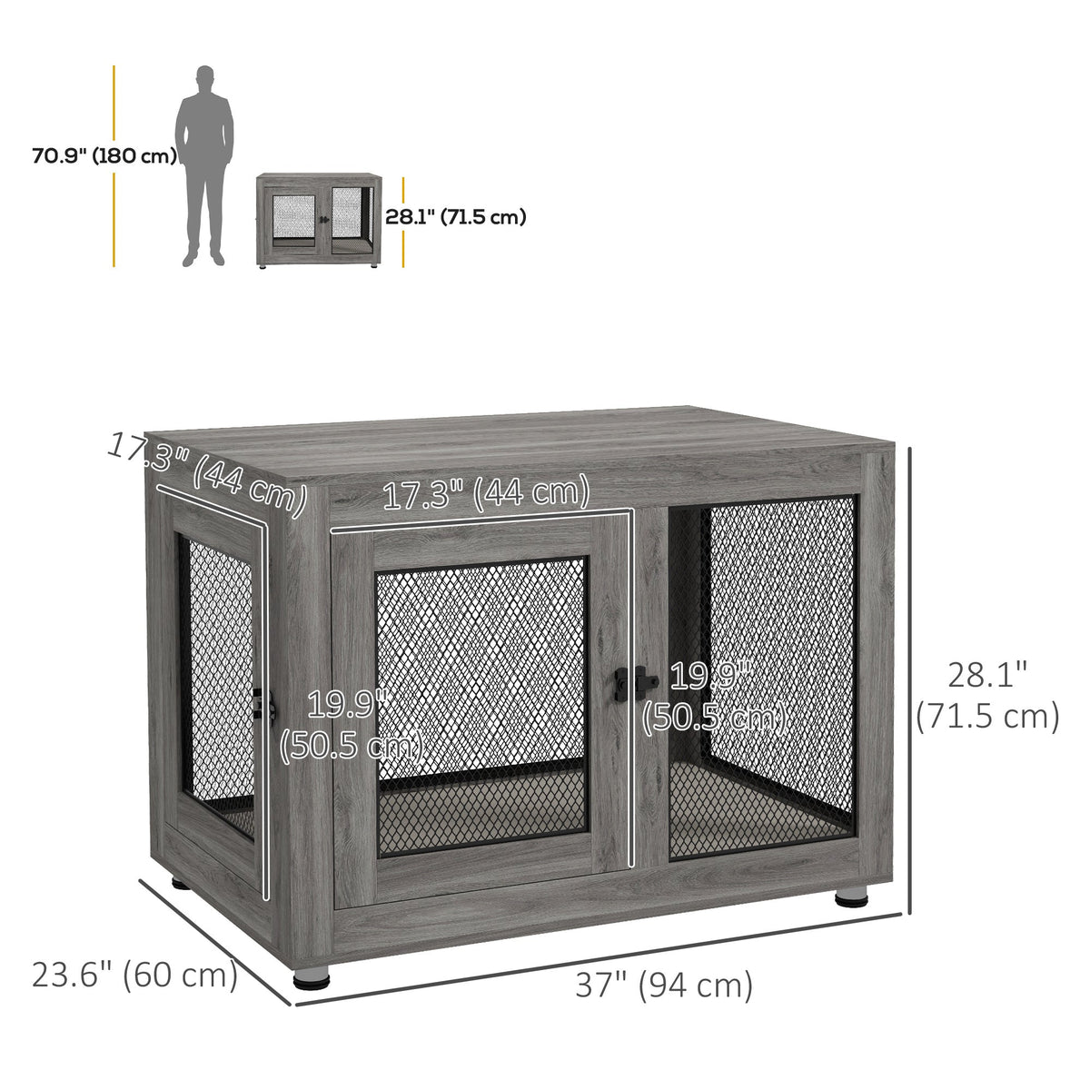 Pet Crate End Table with Water-resistant Cushion or Large Medium Dogs, Black