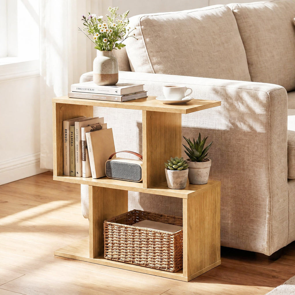 Decorative Storage Shelf Featuring Open Layout and Non-Slip Foot Pads Room Separator-Natural