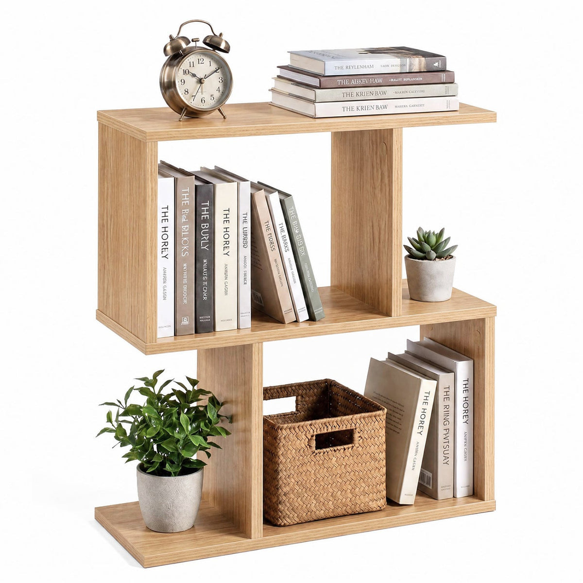 Decorative Storage Shelf Featuring Open Layout and Non-Slip Foot Pads Room Separator-Natural