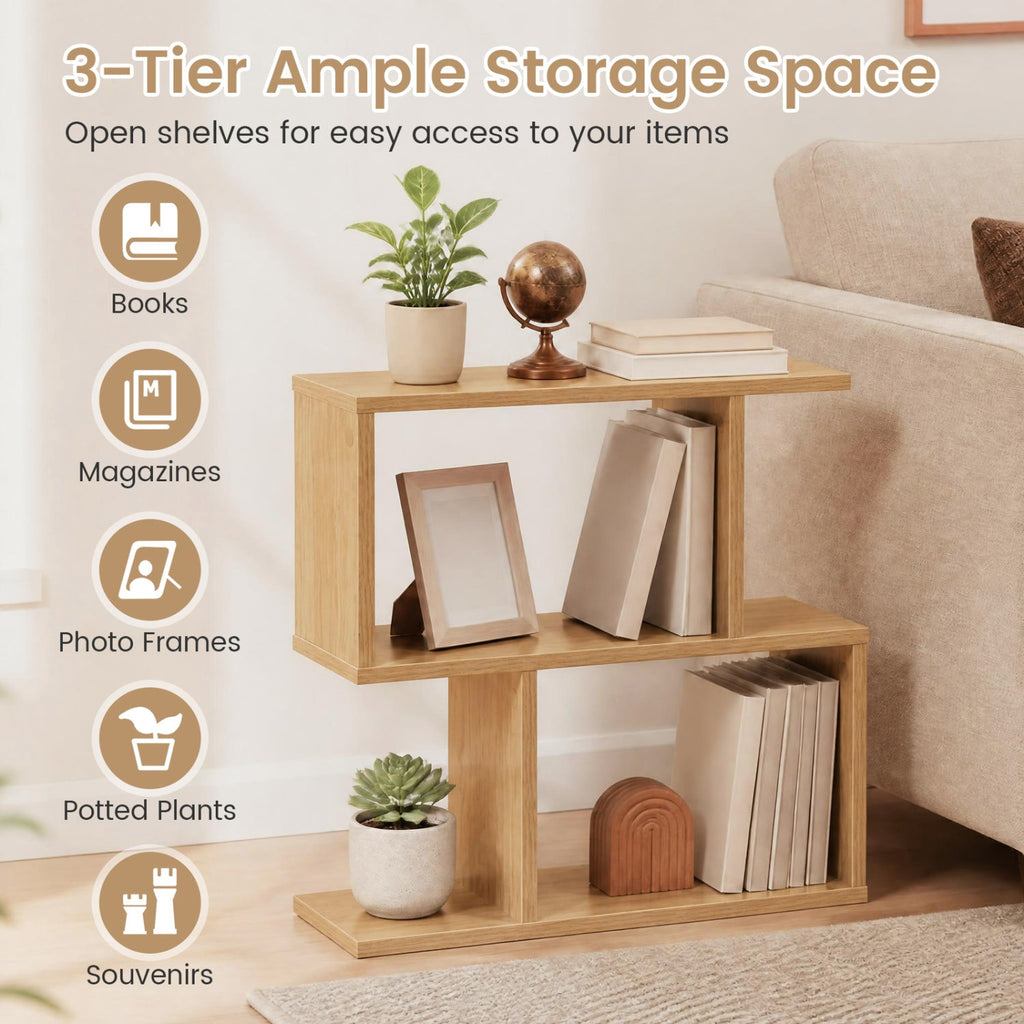Decorative Storage Shelf Featuring Open Layout and Non-Slip Foot Pads Room Separator-Natural