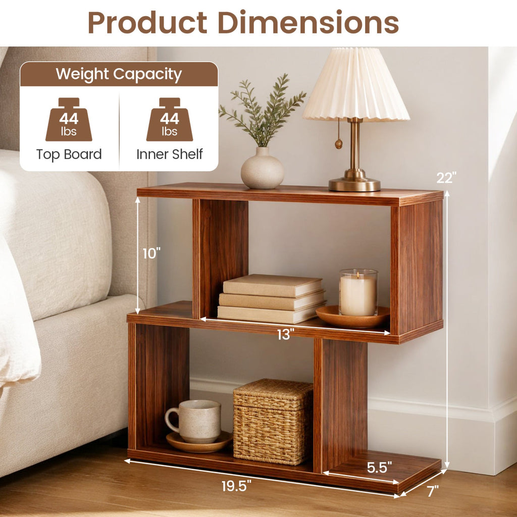 Decorative Storage Shelf Featuring Open Layout and Non-Slip Foot Pads Room Separator-Walnut