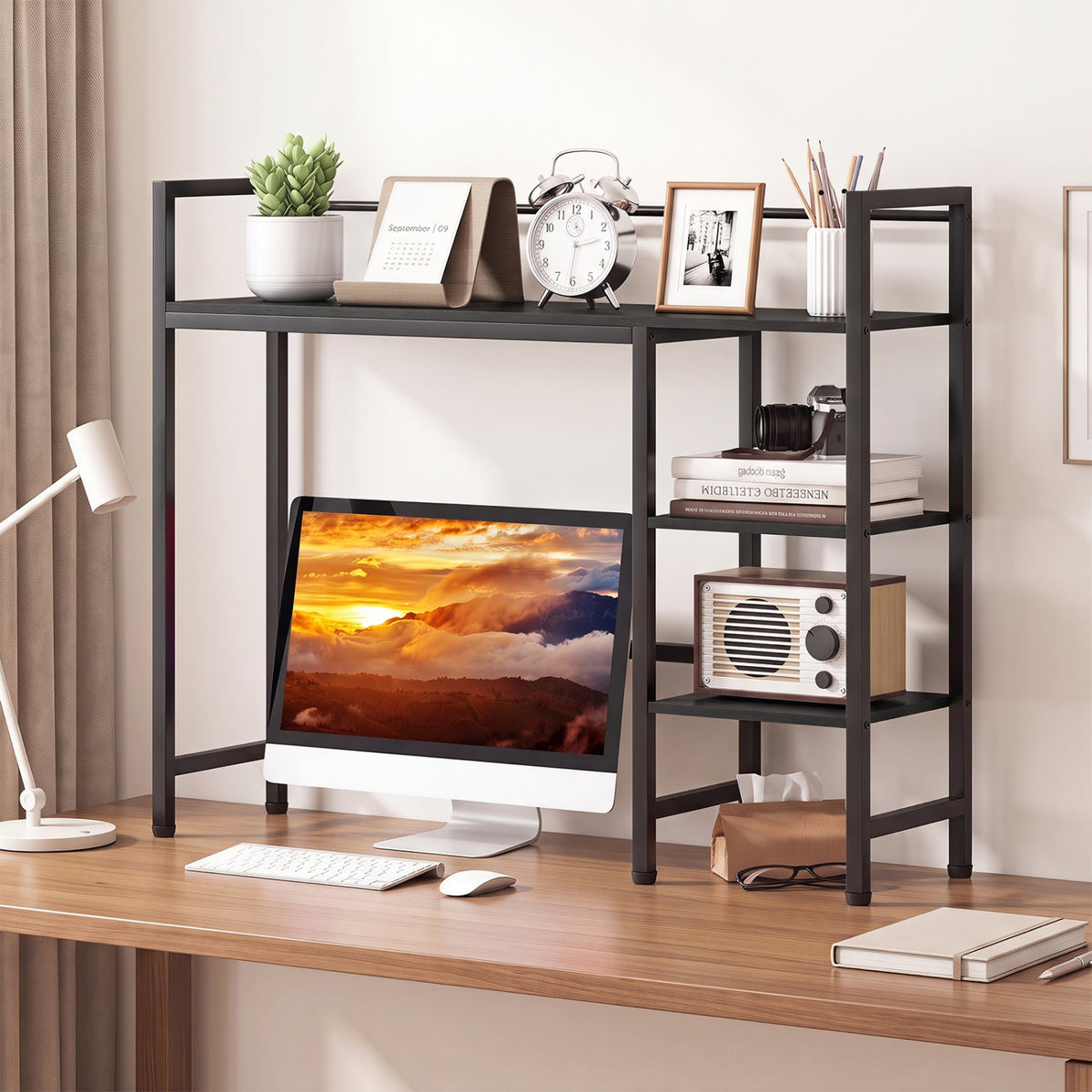 Desktop Bookshelf 38.5 inches W with Storage Display Rack for Home Office-Black