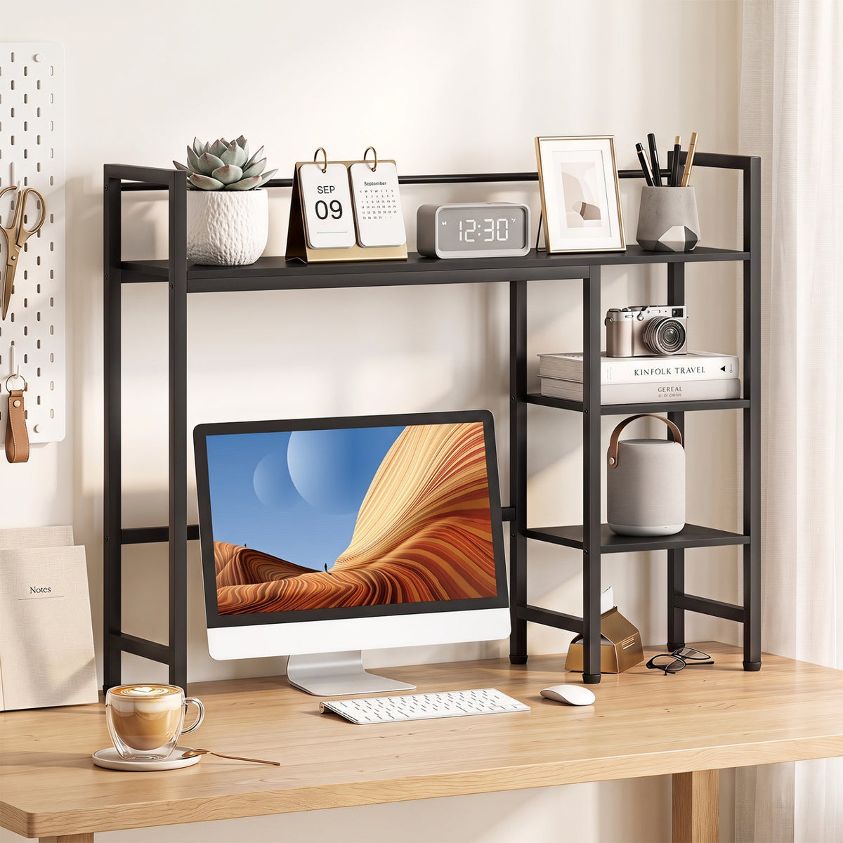 Desktop Bookshelf 38.5 inches W with Storage Display Rack for Home Office-Black