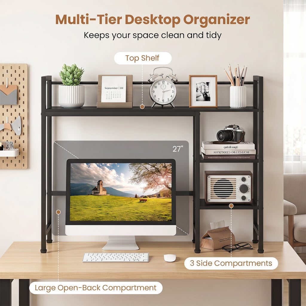 Desktop Bookshelf 38.5 inches W with Storage Display Rack for Home Office-Black