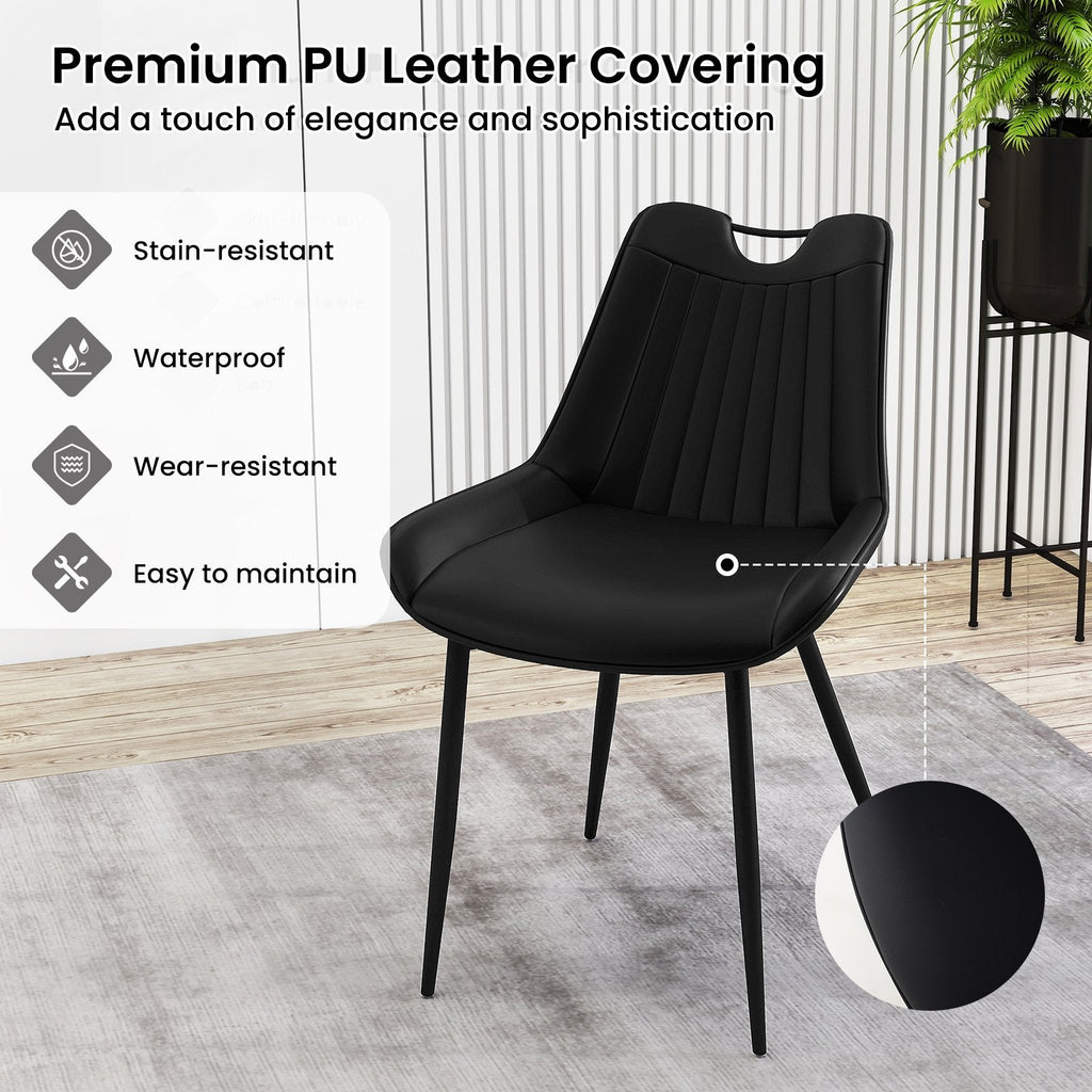 Set of 4 Black PU Leather Dining Chairs with Channel Stitched Back, Built In Handle and Metal Legs