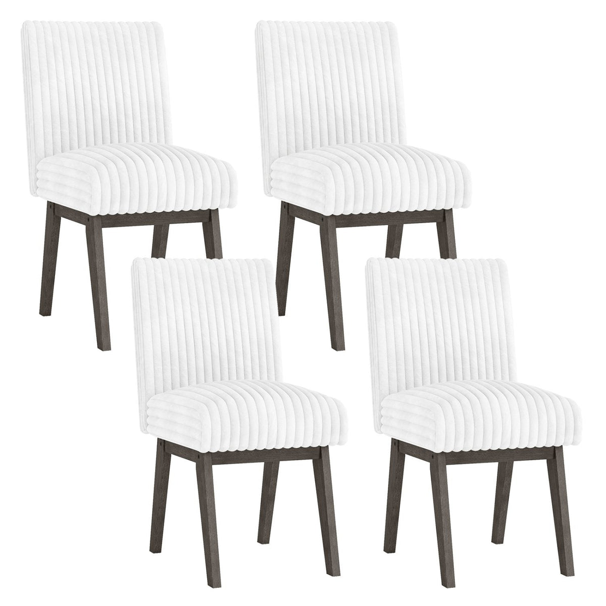 Set of 4 Channel Tufted Dining Chairs, White Flannel with Sprung 6 Inch Seats and Grey Wood Legs