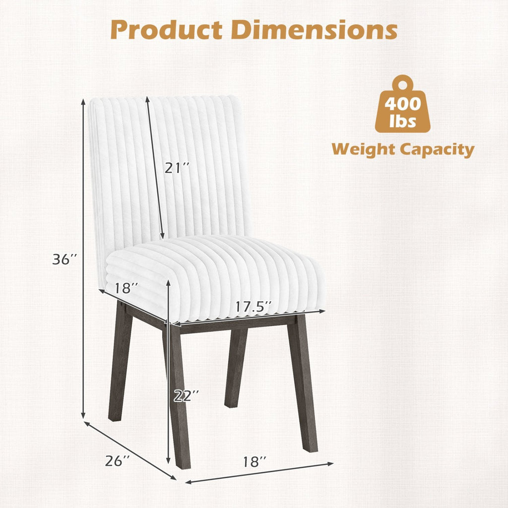 Set of 4 Channel Tufted Dining Chairs, White Flannel with Sprung 6 Inch Seats and Grey Wood Legs