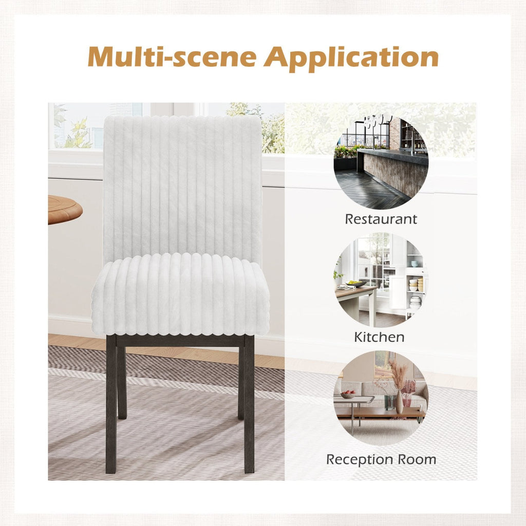 Set of 4 Channel Tufted Dining Chairs, White Flannel with Sprung 6 Inch Seats and Grey Wood Legs