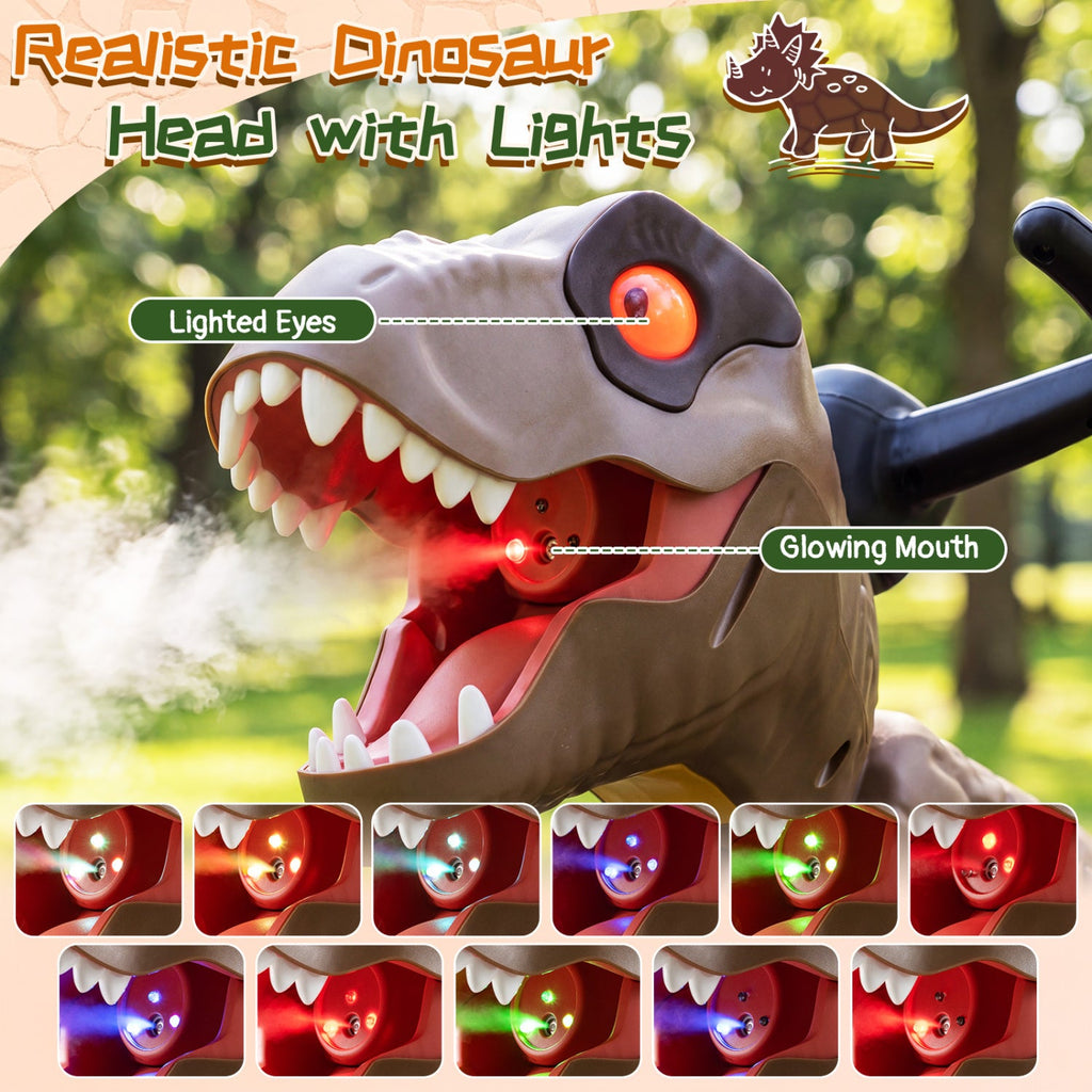 Dinosaur Drift Tricycle with Lights and Spray and 360-Degree Spin Mode-Brown