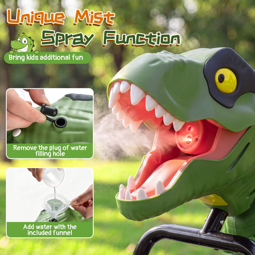 Dinosaur Drift Tricycle with Lights and Spray and 360-Degree Spin Mode-Green
