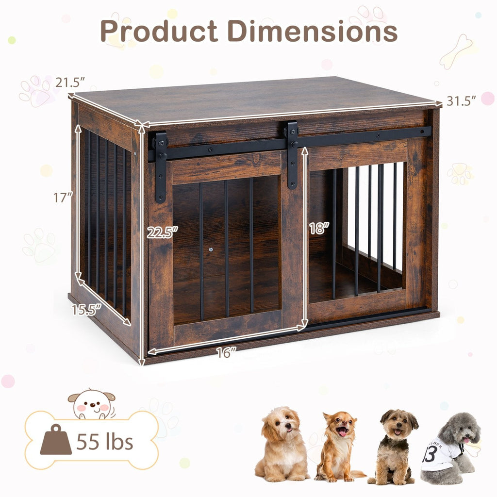 Dog Crate Furniture Heavy Duty Dog Kennel with Sliding Barn Door-RusticBrown